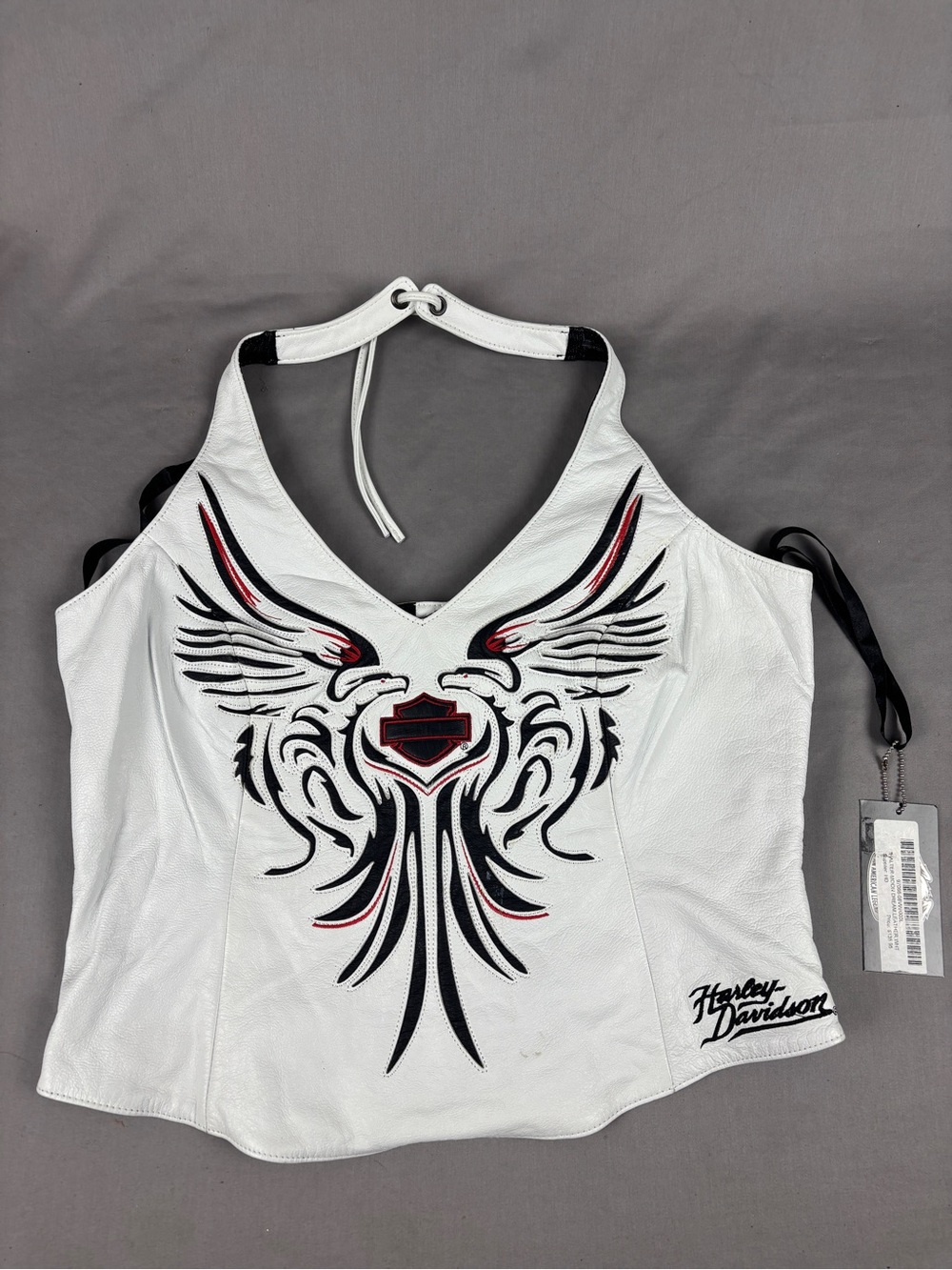 Y2K Harley Davidson White Leather Halter Top Corset Eagle Biker Womens Large NWT